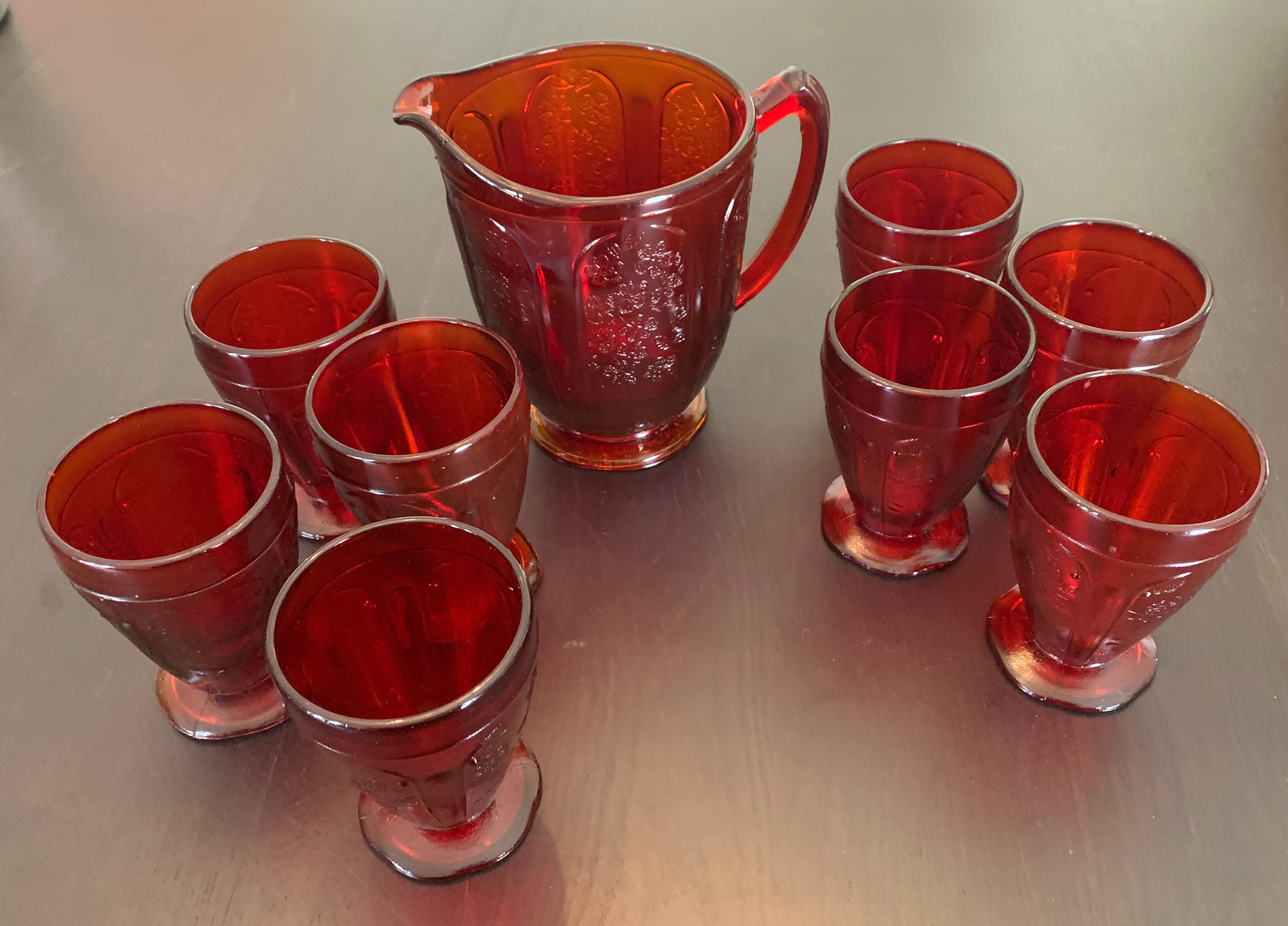 Reproduction Depression Glass Ruby Red Pitcher and Glasses Set Etsy