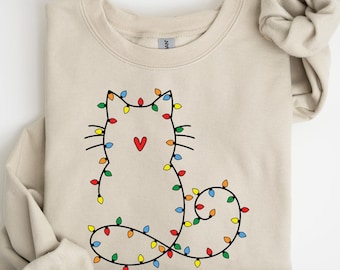Cat Christmas Light Sweatshirt, Cat Lover Sweater, Cat Mom Christmas Sweatshirt, Cat Lover Sweatshirt, Retro Cat Sweatshirt, Cat Sweater