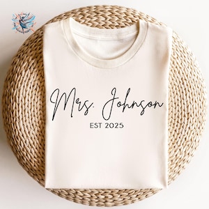 Personalized Mrs Shirt, Custom Mrs Shirt, Mrs Last Name Shirt, Bride Tee, Bachelorette Party Gift, Bridal Shower Crewneck, Bachelorette Tee
