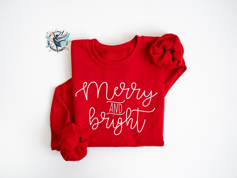 Merry and Bright Christmas Sweatshirt: Unisex Holiday Sweater Red