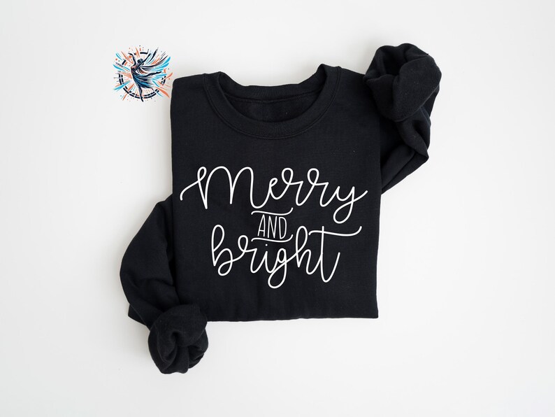 Merry and Bright Christmas Sweatshirt: Unisex Holiday Sweater Black