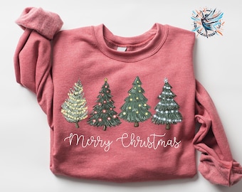 Merry Christmas Tree Sweatshirt: Unisex Holiday Crewneck, Winter Sweater