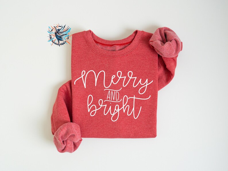 Merry and Bright Christmas Sweatshirt: Unisex Holiday Sweater Scarlet Red