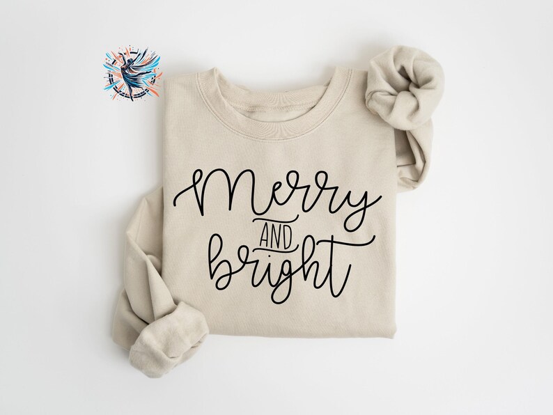 Merry and Bright Christmas Sweatshirt: Unisex Holiday Sweater Sand