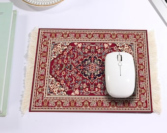 Beautiful Oriental Rug Style Mousepad, Beige Miniature Carpet Computer Mouse Pad, Rectangular, Non-Slip, Elegant Office Accessories