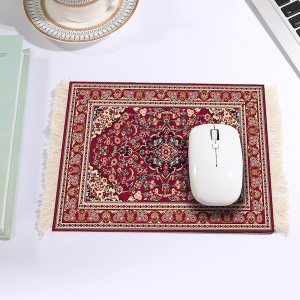 Beau tapis de souris de style tapis oriental, tapis de souris d'ordinateur miniature beige, rectangulaire, antidérapant, accessoires de bureau élégants