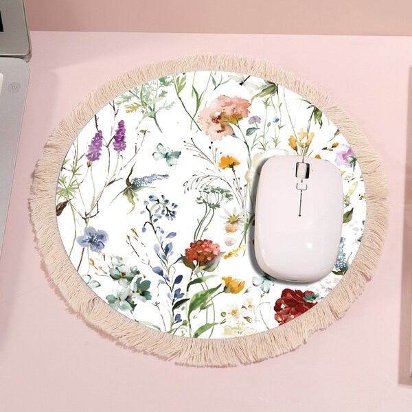 Handmade Rug Mouse Pad - Vintage Floral Rubber Mousemat for Home Office Table Decor MouseRug Copy