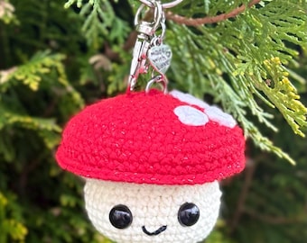Hand Crocheted Mushroom Keychain