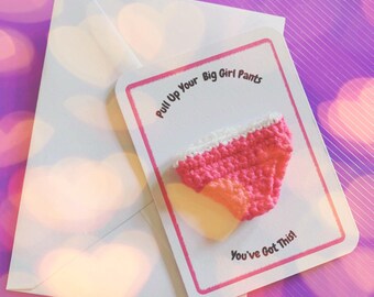 Hand Crocheted Positive Pants Pocket Hug ***Big Girl Pants*** ***PERSONALISABLE***