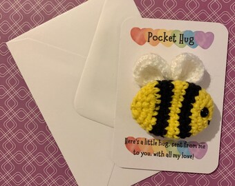 Hand Crocheted Bumble Bee Pocket Hug ***PERSONALISABLE***