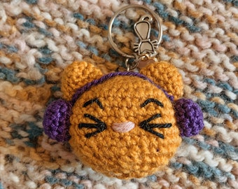 Hand Crocheted DJ Kitty Keychain