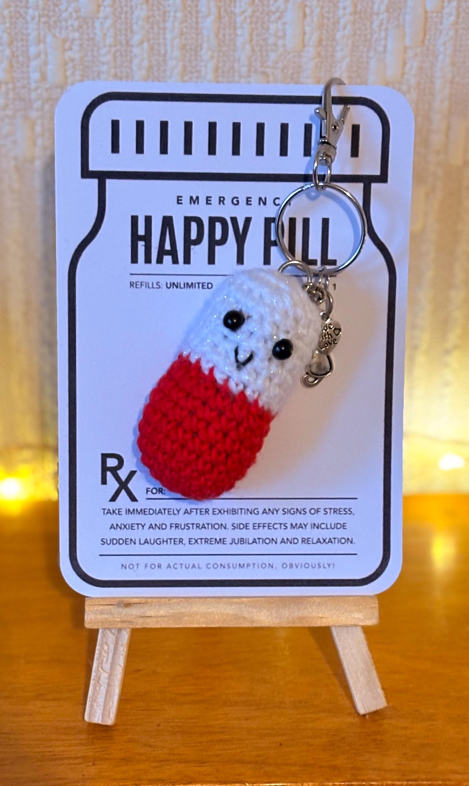Hand Crocheted Chill/happy Pill Keychain - Etsy