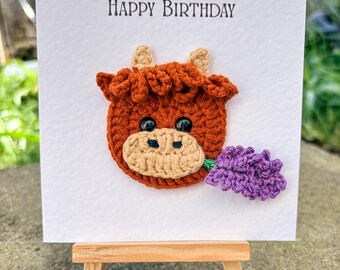 Hand Crocheted Highland Cow Birthday Card ***PERSONALISABLE***