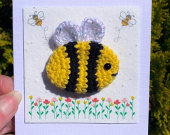 Hand Crocheted Bumble Bee Card ***PERSONALISABLE***