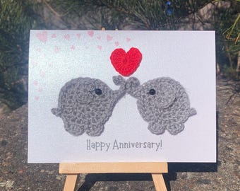 Hand Crocheted Elephant Anniversary Card ***PERSONALISABLE***