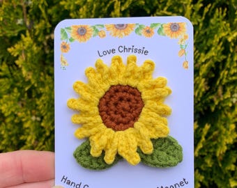 Hand Crocheted Sunflower Fridge Magnet ***PERSONALISABLE***