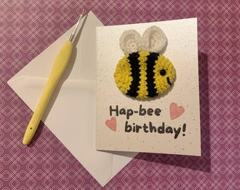 Hand Crocheted Bee Birthday Card ***PERSONALISABLE***