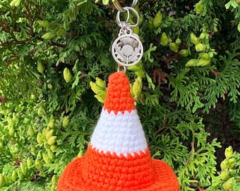 Hand Crocheted Traffic Cone Keychain