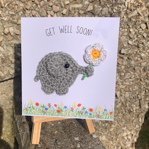 Carte « Guérir bientôt » d'un éléphant crocheté à la main *** PERSONNALISABLE ***