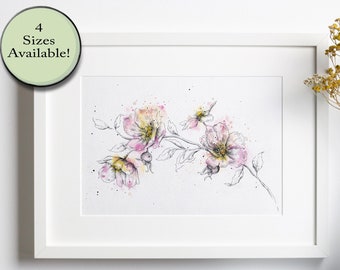 Rose Kunstdruck | Blumen Wandkunst | florales Wohndekor | botanisches Wanddekor | Rosen Kunst | pinke Blume | blumen druck giclee