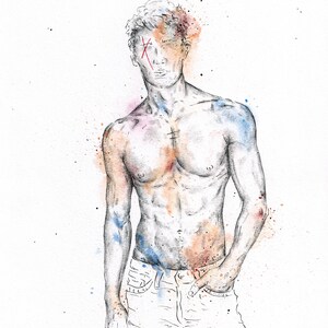 Topless male figure pen drawing | Original art | digital art | figurative watercolour drawing | gay art | prints | digital art download