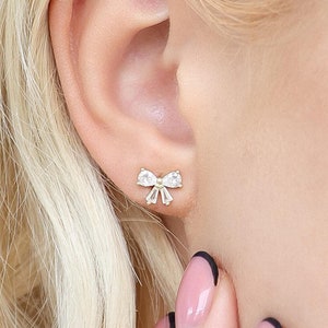 Gold Bow Stud Earrings with Crystals, Dainty and Elegant Jewelry for Women, Perfect Gift for Her, E111