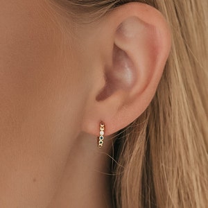 Rainbow Stone Hoop Earrings Colorful CZ Hoops Huggies In Gold Sterling Silver Minimalist Earrings For Women Gift For Her | E57