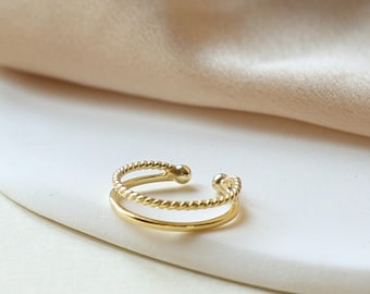 Gedraaide gouden verstelbare ring, sierlijke touwbandring, open stapelring, minimalistische sieraden, perfect cadeau voor haar, R15