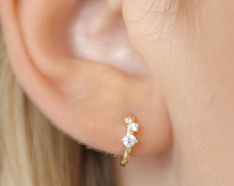 Dainty Hoop Earrings in Gold, Small Diamond Huggie Hoop Earrings, Minimalist Jewelry, Gifts for Her, E130