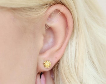 Dandelion Screw Stud Earrings, Women Gold Earrings, Dainty Ball Earrings, Minimalist Earrings, Gift for Her, E92