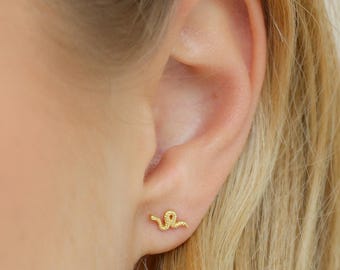 Dainty Snake Stud Earrings, Serpent Earrings for Women, Minimalist Jewelry, Small Sterling Silver Studs, Gift For Her, E148