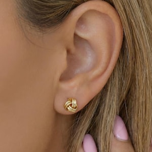 Gold Knot Stud Earrings, Classic Love Knot Design, Minimalist Everyday Jewelry in Silver, Rose Gold, Timeless Gift for Her, E0114