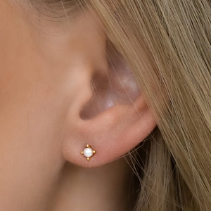 Sierlijke pareloorbellen, minimalistische oorbellen in goud, tijdloze en chique studs, elegante alledaagse sieraden, perfect cadeau voor haar, E09