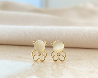 Pendientes de oso en plata de ley / Pendientes de peluche con diamantes / Pendientes pequeños delicados para mujer / Joyería minimalista / Regalo para / E25