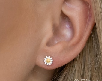 Gänseblümchen Ohrstecker, Blumenschmuck, minimalistische Ohrringe, niedliches Geschenk für sie, elegante Frühlingsohrringe, E029
