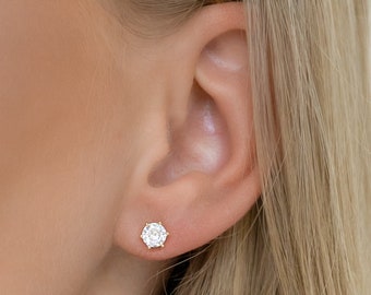 Dainty Stud Earrings, Gold Solitaire CZ Earrings, Minimalist Jewelry, Everyday Earrings, Perfect Birthday Present For Her, E12