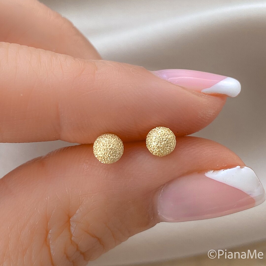Frosted Ball Stud Earrings Dainty Studsin Gold, Sterling Silver