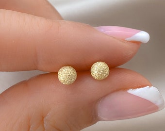 Frosted Ball Stud Earrings | Dainty Studs in Gold, Sterling Silver | Minimalist Earrings For Women’s | Gift for Her | E66