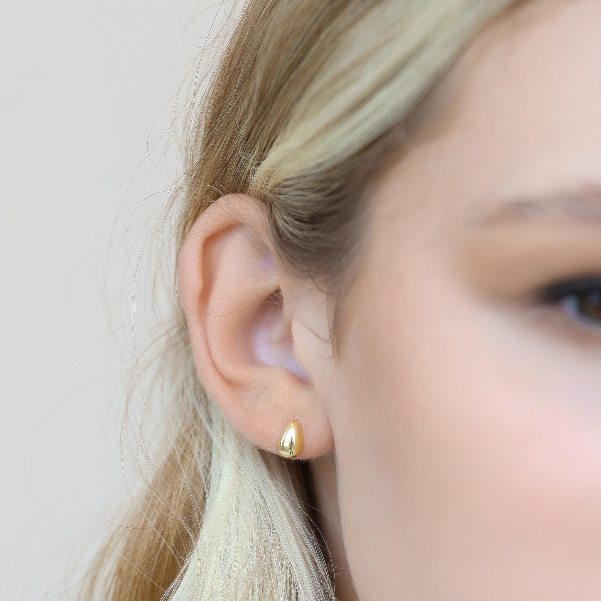 Simple Gold Stud Earrings, Minimalist Tear Drop Studs, Dainty Earrings ...