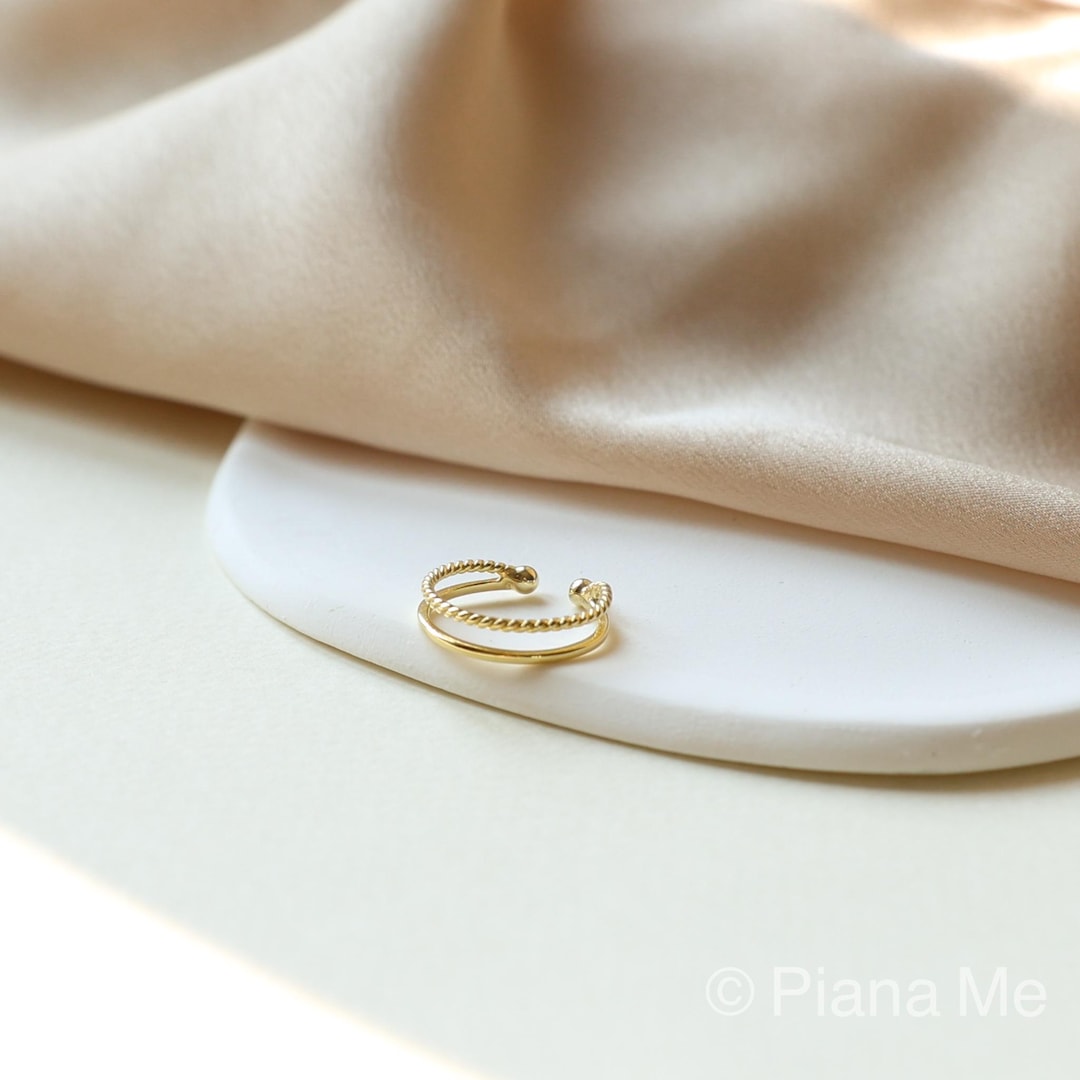 Twisted Gold Adjustable Ring, Dainty Rope Band Ring, Stacking Open Ring ...