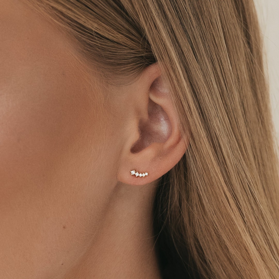 Tiny Diamond Earrings in Gold Pave Diamond Earrings Second Hole Earrings Minimalist Jewelry Gift