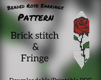 Beaded Rose Fringe Earring Pattern: Brick Stitch, Miyuki Delica (PDF Pattern)