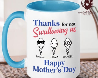 Custom Happy Mother's Day Mug, Thanks For Not Swallowing Us Mug, Birthday Mug Gifts For Wife Mother Mom Mama Grandma, Mother's Day Gift