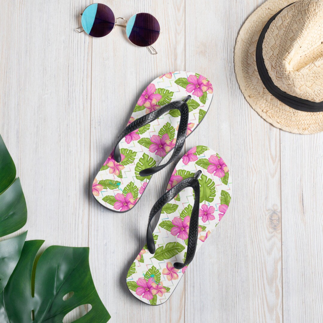 Hawaiian Flowered Flip-flops - Etsy