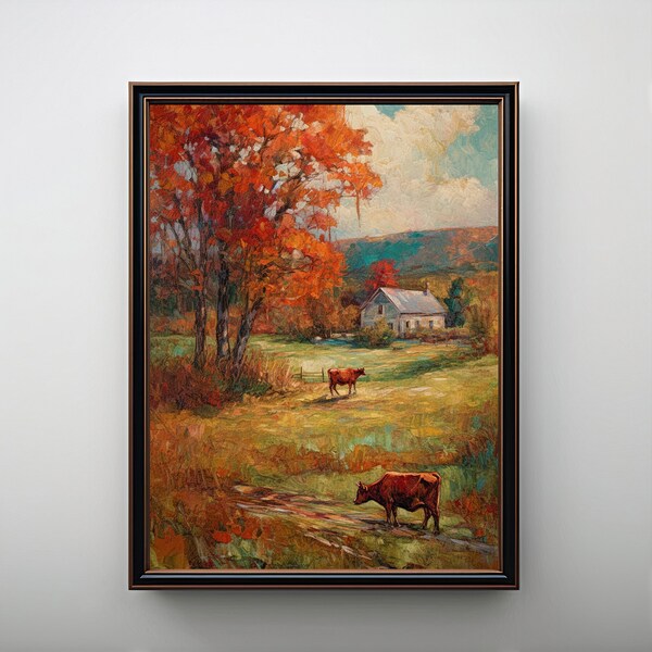 Rural Farmland Painting | Autumn Landscape Art Print | Digital Printable