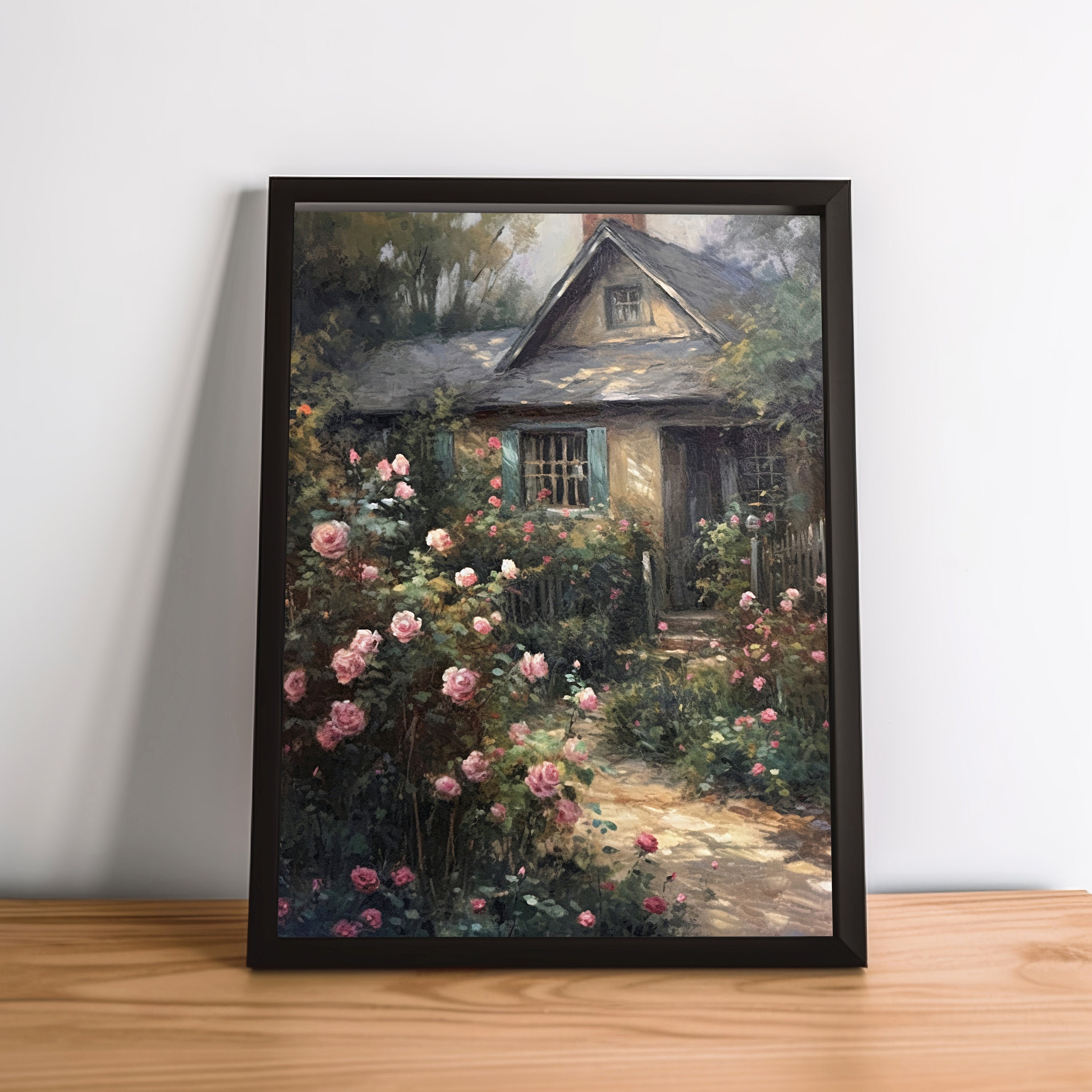 Vintage Cottage Oil Painting Rose Garden Art Print Digital - Etsy