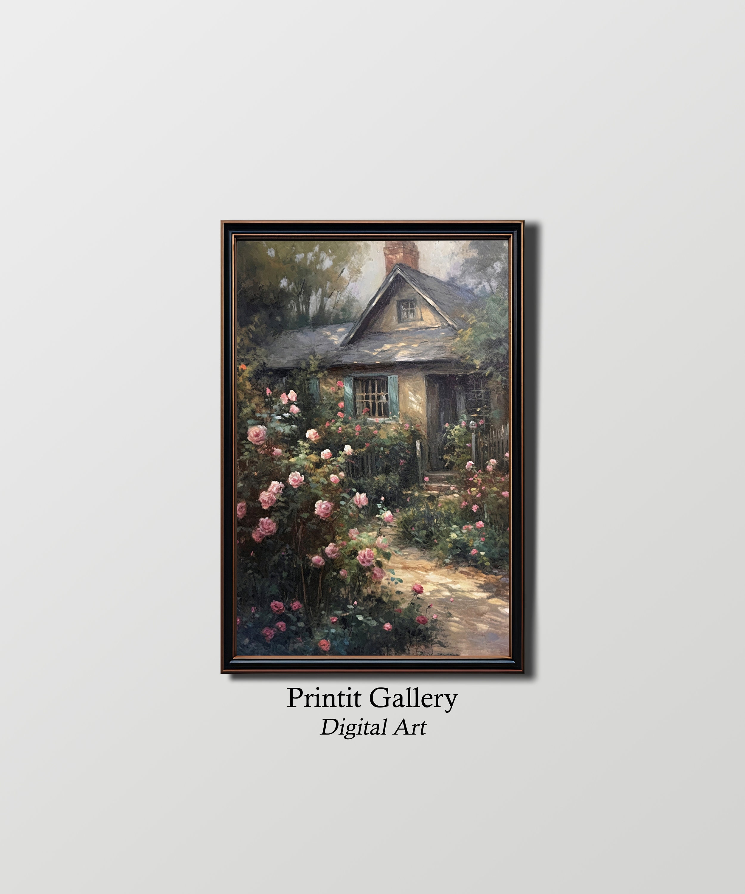 Vintage Cottage Oil Painting Rose Garden Art Print Digital - Etsy