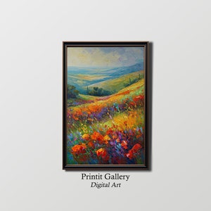 Bunte Wiesenmalerei | Landschaft Wandkunst | Digital Printable