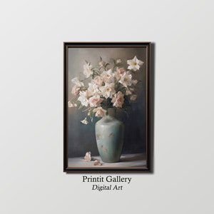 Pink Roses Oil Painting | Vintage Still Life Art Print | Digital Printable