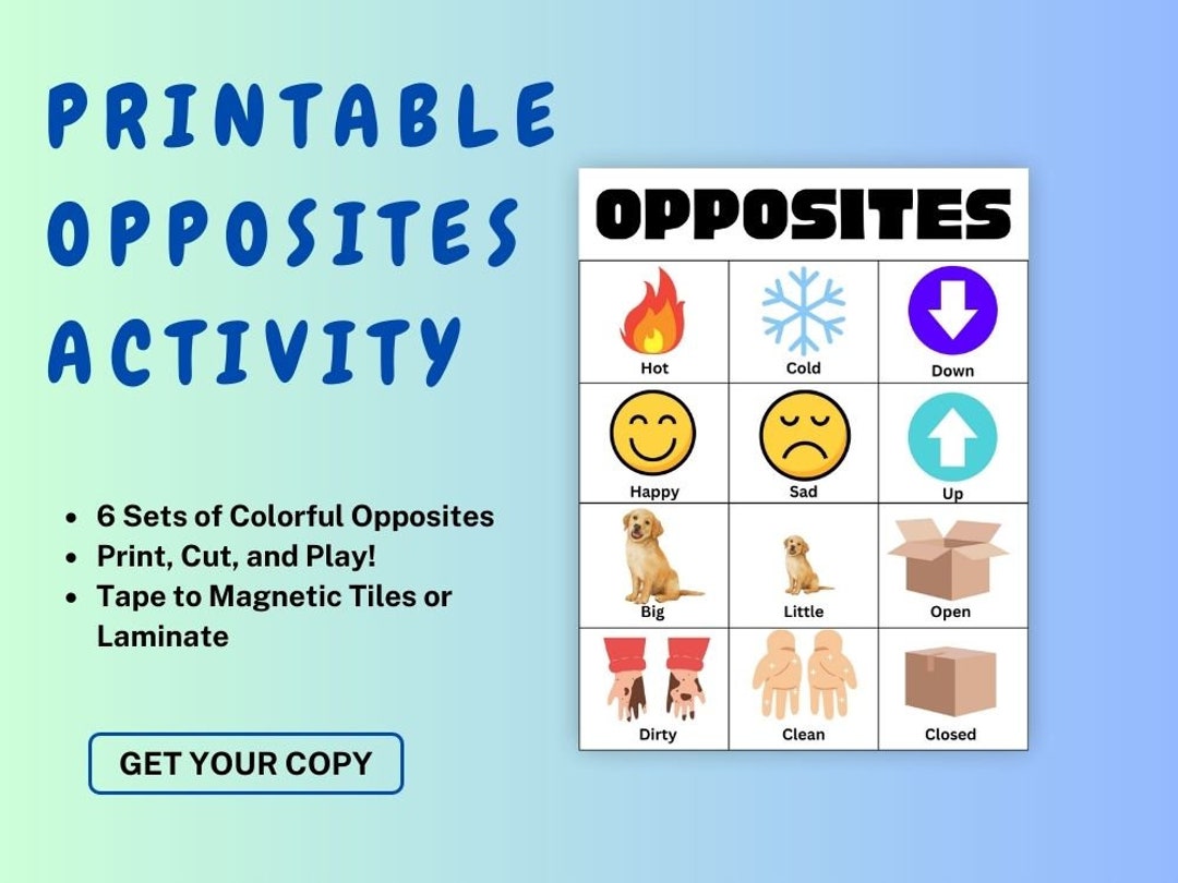 Printable Opposites Activity for Preschoolers Etsy
